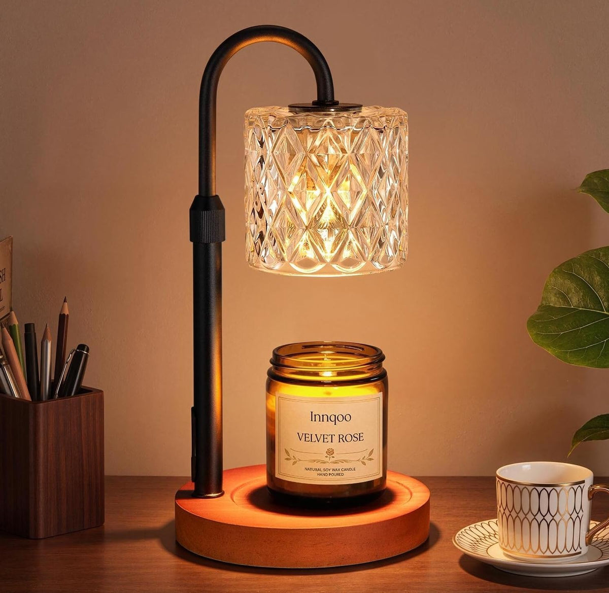 Walnut Candle Warmer Lamp with Timer